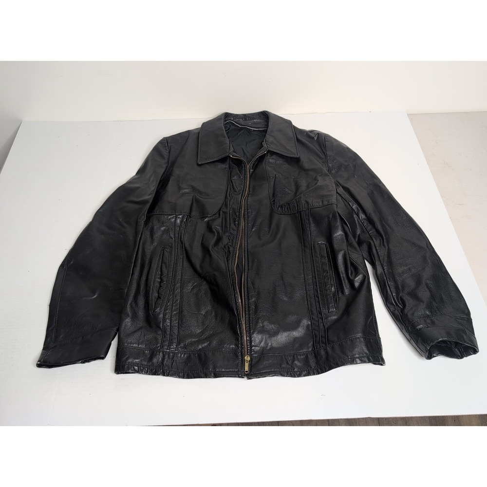 Vtg Retro 70s R Sherman Leather Jacket Men's Size 48 XT Black